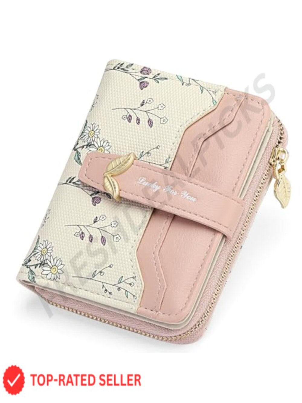 Womens RFID Blocking Vegan Leather Bifold Floral Wallet with Card Slots & ID